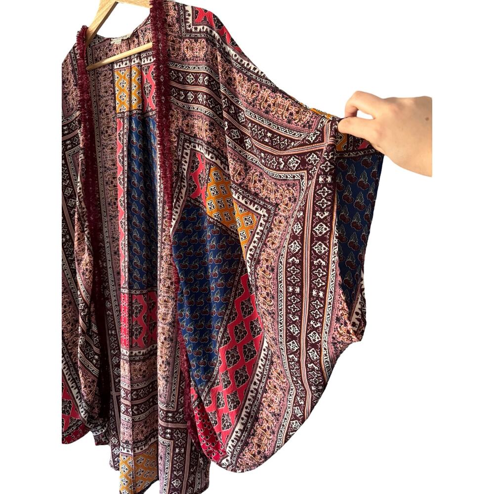 Umgee Mix Block Print Boho Patchwork Open Front Kimono Duster Plus Size 1XL/2XL - Picture 3 of 6